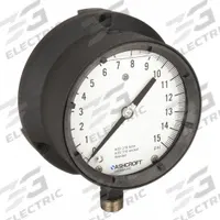 ASHCROFT Process Pressure Gauge: 0 psi to 15 psi, White, 4 1/2 in Dial, 1/2 in NPT Male, Bottom, 4X (MPN 451379SSL04L15#). Key specifications — Brand: ASHCROFT; Pointer Color: Black; Accuracy: ±0.5%; Dial Color: White; Gauge Wetted Parts: Stainless Steel; Case Material: Epoxy-Coated Aluminum; Vibration Resistance Properties: Liquid-Filled; Pressure Range: 0 psi to 15 psi.