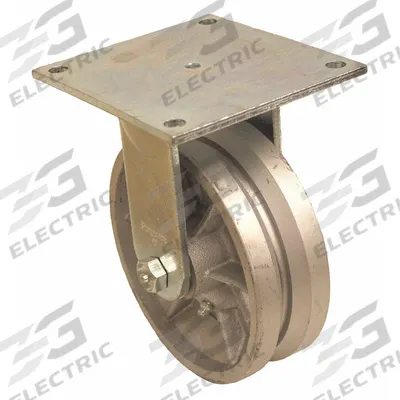 APPROVED VENDOR Plate Caster: Rigid, Iron, 6 in Wheel Dia, 2 in Wheel Wd, 7 1/2 in Mounting Ht - V-Groove Track-Wheel Plate Casters