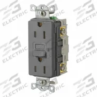 HUBBELL GFCI Receptacle: Duplex, 5-15, Gray, GFCI, 125V AC, 15 A, 2 Pole / 3 Wire (MPN GFR15GRY)