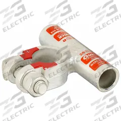 FUSION Battery Terminal: Flag, Crimp, 2/0 ga, Orange Color, Positive, Copper/Tin, 2.2 in Overall Wd (MPN 4320P). Key specifications — Contact Material: Copper; Alignment: Flag; Color Code: Orange; Connection Type: Crimp; Gauge: 2/0 ga; Polarity: Positive; Brand: FUSION.