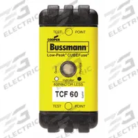 BUSSMANN Fuse: Class CF, TCF Series, Time-Delay, 60 A, 600 V AC, 300 V DC, Indicating (MPN TCF60). Key specifications — Brand: BUSSMANN; Series: TCF.