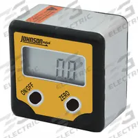 JOHNSON LEVEL Digital Angle Finder: 2 in Overall Ht, 0°to 180°, Included, LCD, Batteries Included (MPN 1886-0100). Key specifications — attr936230: Aluminum; attr936214: ± 0.1°; attr936215: JOHNSON LEVEL; attr936216: 3V Li-Ion; attr936223: LCD; attr938125: Included.