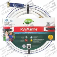 Water Hose: PVC, 1/2 in Inside Dia., 50 ft Lg, 3/4 in MGHT x 3/4 in FGHT, White (MPN ELMRV12050). Key specifications — Temp. Range: 55° to 120°F; Hose Configuration: Coupled Assembly; Hose Fitting A Material: Aluminum; Brand: APPROVED VENDOR.