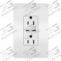 USB Receptacle: Duplex, 5-15R, 2 USB Ports, USB Type C, White, 125V AC, 15 A (MPN R26USBCC6W). Key specifications — Brand: LEGRAND.