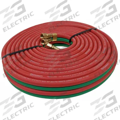 CONTINENTAL Twin Line Welding Hose: 1/4 in Hose Inside Dia., Green/Red, BB x BB - Grade R Twin-Line Welding Hose Assemblies