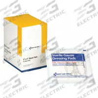 FIRST AID ONLY Gauze Pad: 4 in Dressing Lg, 4 in Dressing Wd, Gauze, Sterile, 50 PK (MPN J213). Key specifications — Water Resistance: Not Water Resistant; Unitized: Unitized; Standards: ANSI/ISEA Z308.1-2015; Manufacturer Part Number: J213; Package Type: Box; Product Type: Gauze Pad; Sterility: Sterile; Brand: FIRST AID ONLY.