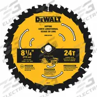 DEWALT Circular Saw Blade: 8 1/4 in Blade Dia., 24 Teeth, 0.07 in Cut Wd, 5/8 in Arbor Size, Ripping (MPN DWA181424). Key specifications — attr1116119: DEWALT; attr1145631: Wood.