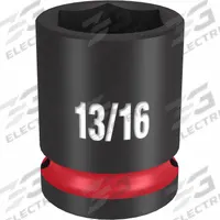 MILWAUKEE Standard Impact Socket: 1/2 in Drive Size, SAE, 13/16 in Socket Size, 6-Point, Std (MPN 49-66-6207). Key specifications — attr1215501: MILWAUKEE; attr1215515: Black Phosphate; attr1215518: 13/16 in.