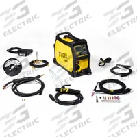 ESAB Multiprocess Welder: Rebel EMP 205ic, DC, MIG/Stick/TIG Pack (MPN 0558102553). Key specifications — Maximum Amperage (Stick): 180 A; Maximum Amperage (TIG): 205 A; Input Voltage (Nominal) (Merch - Table Column, Filters): 230V.