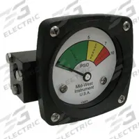 MIDWEST INSTRUMENT 3-Color Differential Pressure Indicator: 1,000 psig Max. Static Pressure, 522 (MPN 522A-010). Key specifications — Brand: MIDWEST INSTRUMENT; Accuracy: ±5% of Full Scale; Sensor Material: Buna-N; Housing Material: Aluminum; Transition Points: 0 psid to 5 psid (Green) / 5 psid to 7 psid (Yellow) / 7 psid to 10 psid (Red).