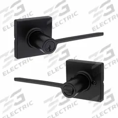 KWIKSET Door Lever Lockset: Office Lever Locksets, ADA Compliant (MPN 405LRL-SQT-514-SMT-6AL-RCS). Key specifications — attr1024149: Not Ligature-Resistant; attr1011488: KWIKSET; attr1011524: No Message; attr1011506: Rose; attr1011485: Yes; attr1059461: Black Painted : Zinc.