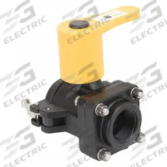BANJO Manual Two-Way Ball Valve: 1 1/2 in, Polypropylene, Straight, MNPT x FNPT, Two-Piece (MPN DM150A). Key specifications — Brand: BANJO; Handle: Locking Lever.