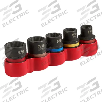 MILWAUKEE Impact Extractor Set: 3/8 in Drive Size, 5 Pieces - Bolt Extraction Impact Socket Sets