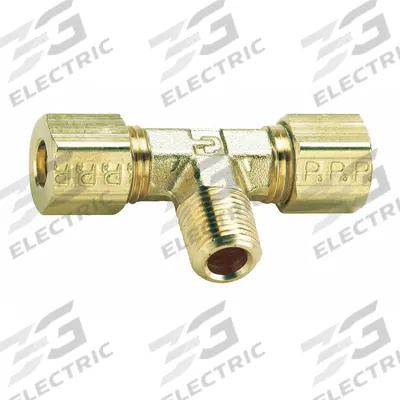 PARKER Compression Tee Fitting: 1/4 in OD x 1/4 in OD x 1/8 in Pipe Fitting Size, Brass - Standard Sleeve Brass Compression Fittings