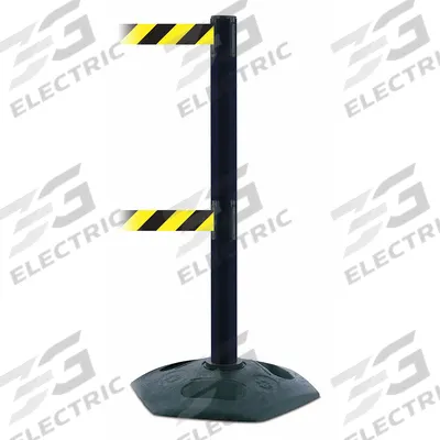 TENSABARRIER Barrier Post with Belt: Black/Yellow, Chevron, No Legend, 13 ft Belt Lg - Pattern Retractable Belt Post Barriers