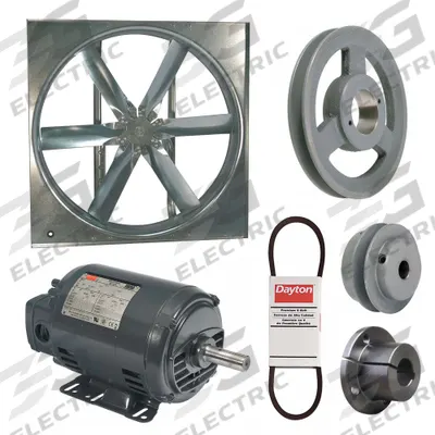 Dayton Supply Fan w/Drive Package: Belt Drive, 30 in Blade, Open Dripproof, 11,061 cfm - Belt-Drive Panel Supply Fans with Drive Package