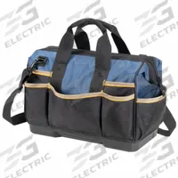 CLC Tool Bag: 16 in W x 8 in D x 12 in H, Black, Ballistic Polyester, 23 Pockets, 9 Inside Pockets (MPN PB1563). Key specifications — Color: Black; Brand: CLC; Material: Polyester.