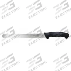 MERCER CUTLERY Slicer: Sharp Edge/Wavy Edge, 12 in Overall Lg, Steel Blade, Black Handle, Stamped (MPN M23112). Key specifications — Sub-brand: Millennia; Brand: MERCER CUTLERY; Blade Material: Steel; Blade Type: Sharp Edge; Forged/Stamped: Stamped; Handle Color: Black; Handle Material: Santoprene/Polypropylene; Knife Type: Slicer.