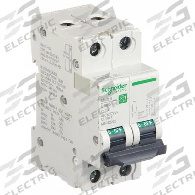 SCHNEIDER Supplementary Protector: 2 A Amps, 14kA at 240V AC, Screw Clamp, C60SP - C-Curve, 2-Pole UL1077 DIN Rail-Mount Supplementary Protectors