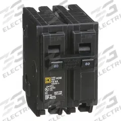 SQUARE D Miniature Circuit Breaker: 60 A, 120/240V AC, Single Phase, 10kA at 120/240V AC, 2 Poles (MPN HOM260). Key specifications — Phase: Single; Amps: 60 A; AC Voltage Rating: 120/240V AC; Max. AIR Rating: 10kA at 120/240V AC; For Use With: Homeline Load Center; Brand: SQUARE D.