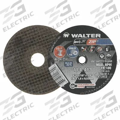 WALTER SURFACE TECHNOLOGIES Abrasive Cut-Off Wheel: Type 1, 4" x 1/16" x 3/8", Aluminum Oxide, 24 Grit - General Purpose Cut-Off Wheels for Carbon & Stainless Steel