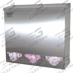 BOWMAN DISPENSERS Bulk Dispenser: 18 3/16 in Overall Wd, 5 3/4 in Overall Dp, 3 Compartments, Silver (MPN BK313-0300). Key specifications — Material: Stainless Steel; Color: Silver; Brand: BOWMAN DISPENSERS; Product Type: Bulk Dispenser; Compatible Dispensing Product: Earplugs.