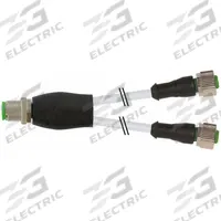 Cordset: M12 Male Straight X (2) M12 Female Straight, 4 Pins, Gray, PVC, 1 m Cable Lg (MPN 7000-40701-2130100). Key specifications — Cable Jacket Color: Gray; End 1 Gender: Male; End 1 Mounting Orientation: Straight; End 2 Gender: Female; End 2 Mounting Orientation: Straight; End 2 Connection Type: (2) M12; IP Rating: IP65; Brand: MURRELEKTRONIK.