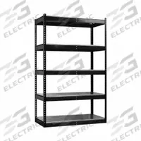 HALLOWELL Shelving Unit: Starter, Medium-Duty, 48 in x 24 in, 78 in Overall Ht, 5 Shelves, Steel (MPN FKR482478-5S-E-ME). Key specifications — Finish: Powder Coated; Maximum Post Load Capacity: 3,500 lb with Beams Evenly Spaced at 42 in; Decking Material: Steel; Color: Black; Beam Profile: Angle; Brand: HALLOWELL; Side Panel: Open.