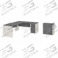 BESTAR L-Shaped Office Desk: Sandstone/Slate, 82 3/4 in Overall Wd, 29 3/4 in Overall Dp (MPN 93883-59). Key specifications — Color: Sandstone; Desktop Color: Slate; Material: Melamine; Product Material: Laminate Particle Board.
