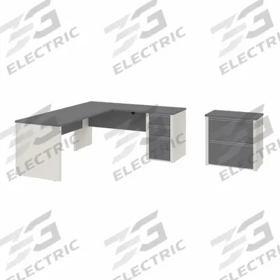 BESTAR L-Shaped Office Desk: Sandstone/Slate, 82 3/4 in Overall Wd - Connexion Series