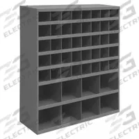 DURHAM MFG Pigeonhole Bin Unit: 34 in x 12 in x 42 in, 48 Compartments, 12 in, Gray, Steel (MPN 399-95). Key specifications — attr7229: Steel; attr38869: DURHAM MFG; attr38873: Gray.