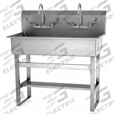 SANI-LAV Wash Station: 45 in Overall Ht, 37 in Bowl Lg, 8 in Bowl Dp, 2 gpm Flow Rate - Two-Station Freestanding Wash Stations with Faucets
