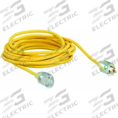 APPROVED VENDOR Extension Cord: Outdoor Use, 25 ft Lg, Outlet, 5-15P, 14/3, SJTOW, Yellow, 125V AC (MPN 4GAA7). Key specifications — Brand: APPROVED VENDOR; Temperature Rating: -58° to 194°F; NEMA Plug Configuration: 5-15P.