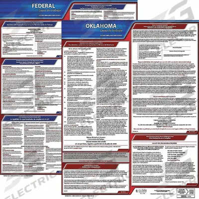 JJ KELLER Labor Law Poster: OK, Spanish, Plastic, 20 in x 24 in - State & Federal Labor Law Poster Sets