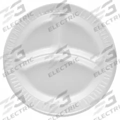 DART Disposable Foam Plate: White, Light-Wt, 9 in Disposable Plate Size, 3 Compartments, 500 PK (MPN 9CPWC). Key specifications — Shape: Round; Coating/Lining: Uncoated/Unlined; Material: Foam; Microwave Safe: No; Pattern: Patternless; Product Type: Dinner Plate; Brand: DART.