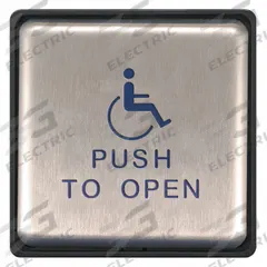 BEA Exit Push Button: 4 3/4 in Ht, 1 in Dp, 4 3/4 in Wd, ADA Compliant, Plastic/Stainless Steel (MPN 10EMS4751). Key specifications — Product Type: Exit Push Button; Operation Type: Push; ADA Compliant: Yes; Brand: BEA; Color: Gray.