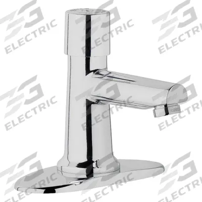 CHICAGO FAUCETS Straight Spout Bathroom Faucet: 3500, Single-Post, Cast Brass - Single-Post Push-Button Metering Bathroom Faucets