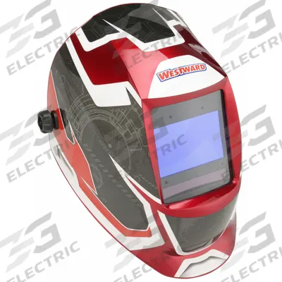 WESTWARD Welding Helmet: Auto-Darkening, 4 Arc Sensors, Graphics, Black/Red/White - Auto-Darkening Welding Helmets - Graphic