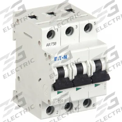 EATON Supplementary Protector: 20 A Amps, 96V DC, 15kA at 240/415V AC, Lug, FAZ - D-Curve, 3-Pole UL1077 DIN Rail-Mount Supplementary Protectors