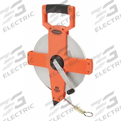 KESON Long Tape Measure: Manual, NR-60M, Metric, 60 m, 2 mm, Plastic, Loop Tip - Open-Reel Long Tape Measures