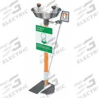 GUARDIAN EQUIPMENT Plumbed Eyewash: Std, Floor Mnt, Eyes Coverage, Uncovered, Stainless Steel Bowl (MPN G1825HFC). Key specifications — Activation: Push Plate; Brand: GUARDIAN EQUIPMENT.