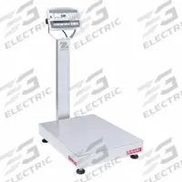 OHAUS Industrial Bench Scale: 18 in x 24 in, IP67/IP68, Column-Mounted, Stainless Steel (MPN D52XW50RTX2). Key specifications — Connection Ports: 2 In/4 Out Discrete I/O; Readability: 0.005 lb/2 g; Brand: OHAUS; Weighing Surface Material: Stainless Steel.