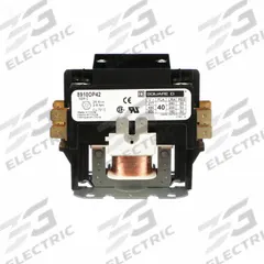 SQUARE D Definite Purpose Magnetic Contactor: 2 Poles, 208-240V AC, 40 A, Non-Reversing (MPN 8910DP42V09). Key specifications — Brand: SQUARE D; Coil Voltage: 220/208-240V AC; Contactor Style: HVACR Definite Purpose Contactor; Terminal Connection Type: Quick-Disconnect Terminals; Maximum Voltage Rating: 600V AC; Series: 8910 Series Type DP; Phase: Single; Main Pole Contact Form: 2NO.