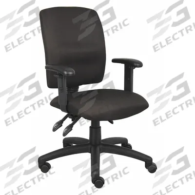 BOSS Office Chair: Ht, Black, Fabric Material, 18 1/2 in Back Ht, 19 1/2 in Seat Wd - Adjustable-Arm Office Chairs