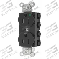 HUBBELL Receptacle: Hospital Grade Fed. Spec., Duplex, 5-15R, Black, 125V AC, 15 A, 2 Pole / 3 Wire (MPN SNAP8200BKTRA)