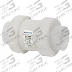 HAYWARD Check Valve: Ball, Inline Valve Body, Polypropylene, 2 in Pipe Size, FNPT x FNPT, Std, FKM (MPN TC30200T). Key specifications — attr1056982: Polypropylene; attr1056976: HAYWARD.
