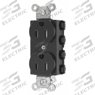 HUBBELL Receptacle: Duplex, 5-15, Black, 125V AC, 15 A, 2 Pole / 3 Wire (MPN SNAP5262BKTRA) - General Purpose Receptacles