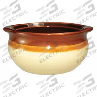 ITI Soup Crock: 12 oz Capacity, 2 3/8 in Overall Dp, 5 1/4 in Overall Dia, Vitrified Stoneware (MPN OSC-15). Key specifications — Material: Vitrified Stoneware; Brand: ITI; Color: Caramel.
