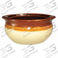 ITI Soup Crock: 12 oz Capacity, 2 3/8 in Overall Dp, 5 1/4 in Overall Dia, Vitrified Stoneware (MPN OSC-15). Key specifications — Material: Vitrified Stoneware; Brand: ITI; Color: Caramel.