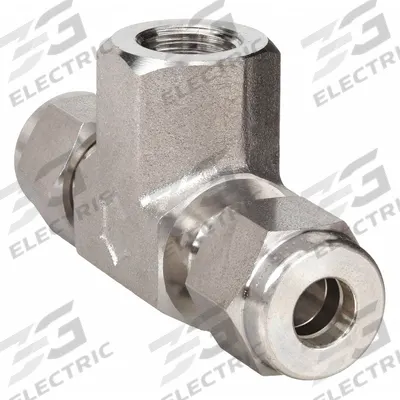 HAM-LET Compression Tee Fitting: 1/4 in OD x 1/4 in OD x 1/8 in Pipe Fitting Size - Double-Ferrule Stainless Steel Fittings
